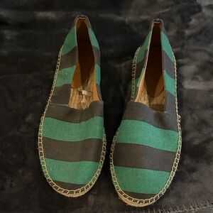 J. Crew Green and Black Striped Espadrilles